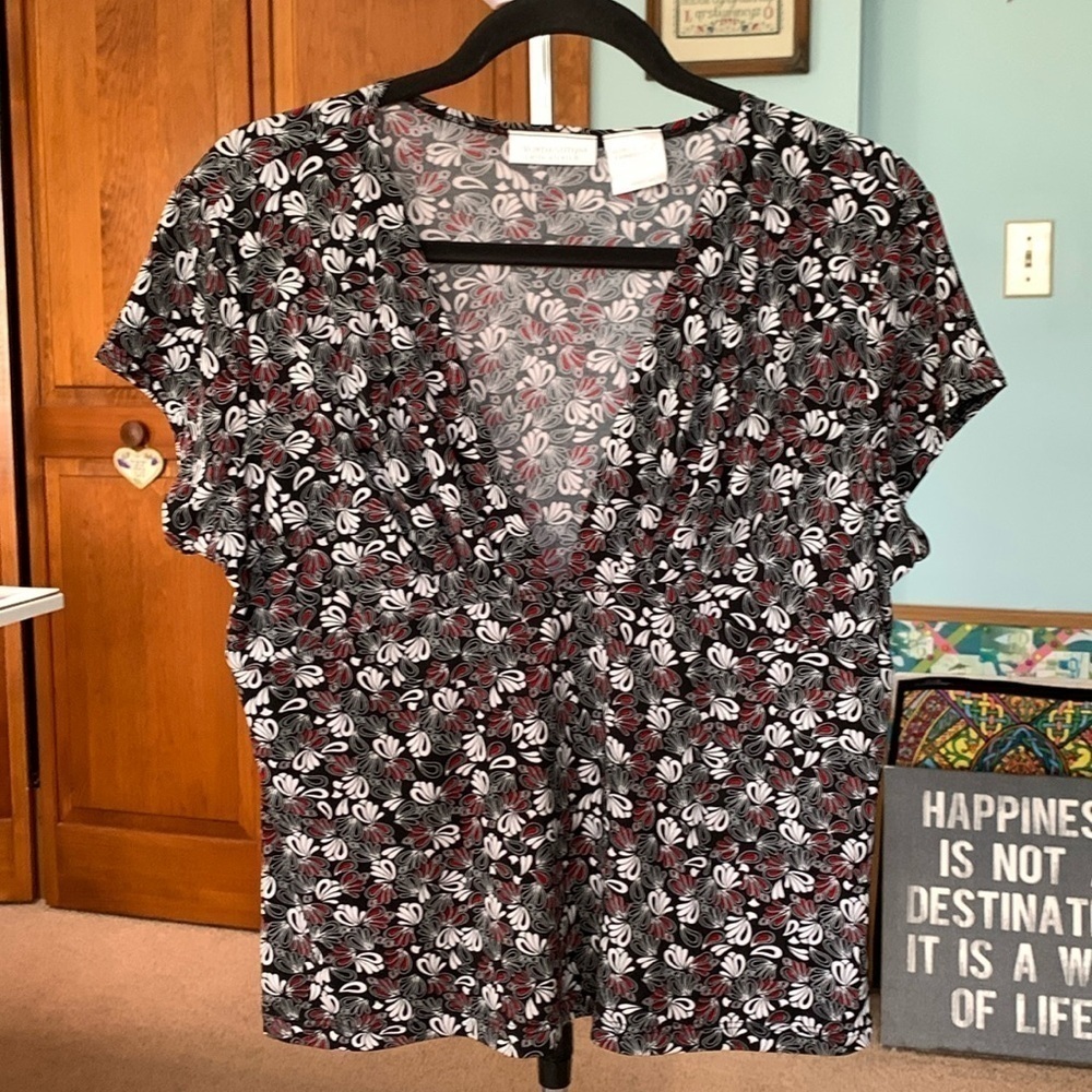 Worthington Petite Stretch Faux Wrap Blouse Size PXL EUC